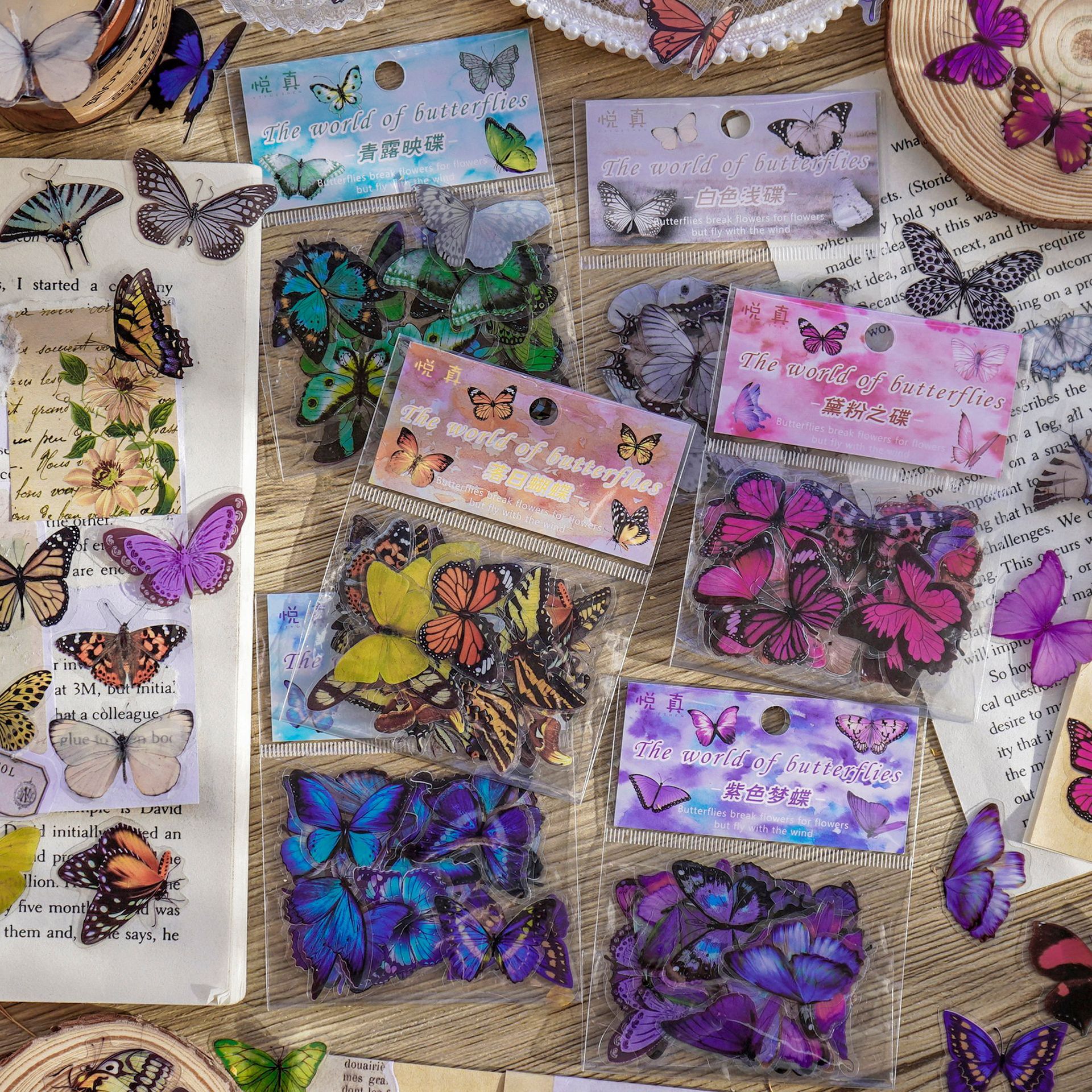 Card Lover 40 Pcs [Butterfly Garden Series] Vintage Journal Stickers Waterproof Paper Sticker Paper Scrapbooking Material Kit