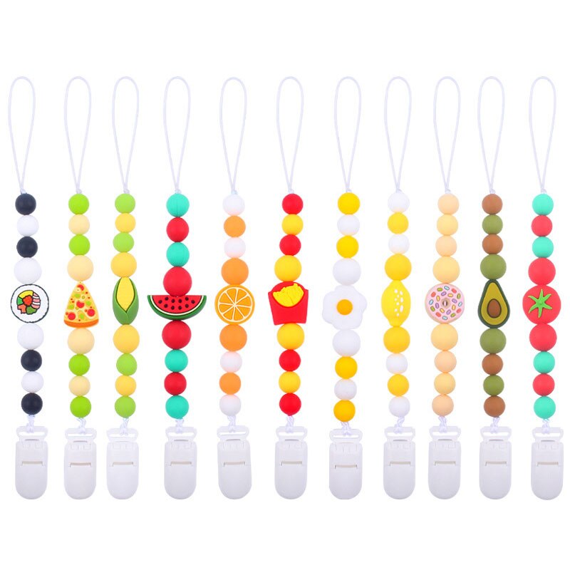 Cartoon Fruit Pacifier Clips Chain Creative Silicone Dummy Clip Holder Soother Chains Baby Teething Toys Chew Gifts BPA Free
