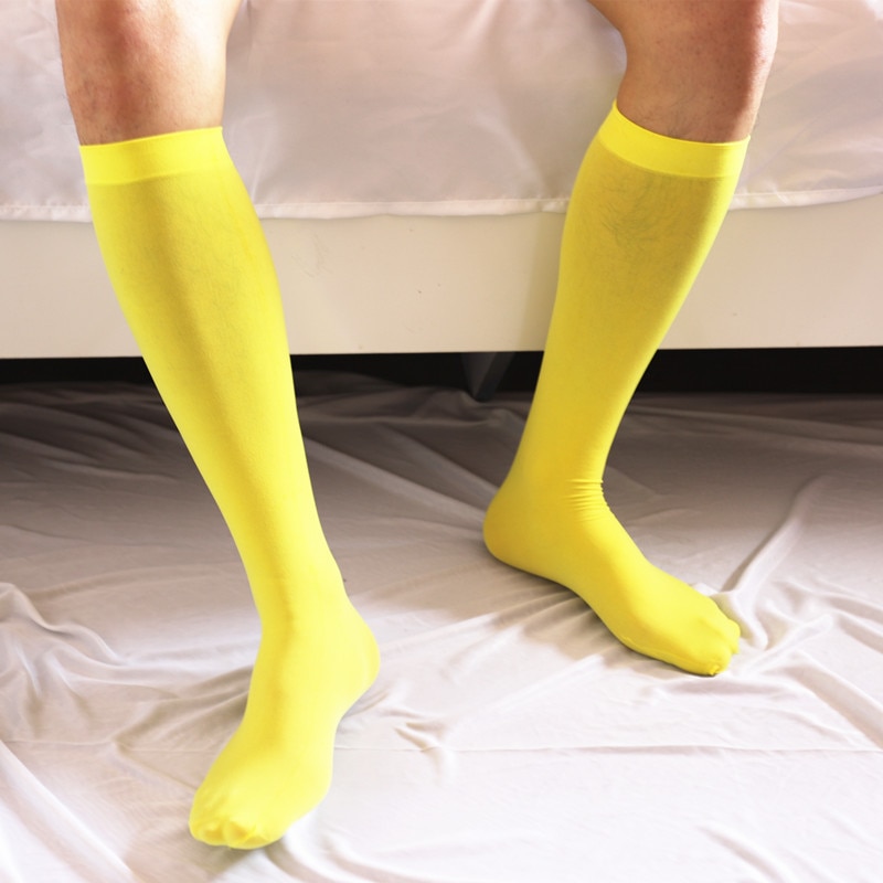 Casual Men Socks Fashion Harajuku Streetwear Hip Hop Neon Socks Green Orange Nylon Unisex Funny Cute Knee High Long Sock Men