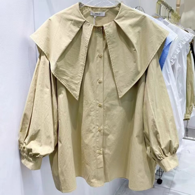 Vintage Elegant Blusas Mujer De Moda 2023 Turn Down Collar Solid Color Long Sleeve Blouses Single-breasted Large Size Shirts