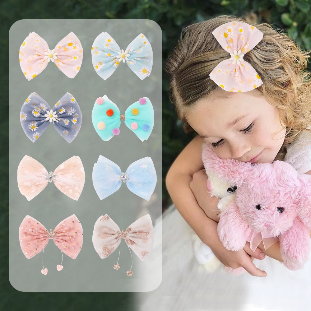 Princess Cute Girls Tiaras Barrette Hairpins Children Bow Crown with Rhinestone Hair Pins Clips for Kids Headwear Accessories