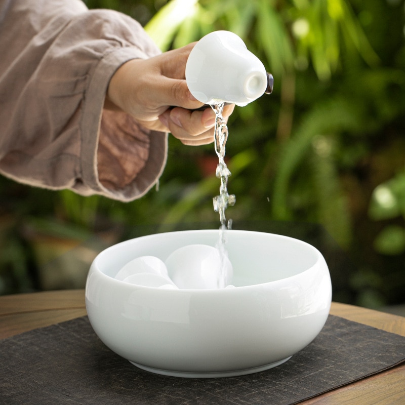 Dehua White Ceramic Tea Washing Brush Washing Tea Set Accessories Water Washing Waste Water Bowl Large Cup Washing Tea Bowl Bowl