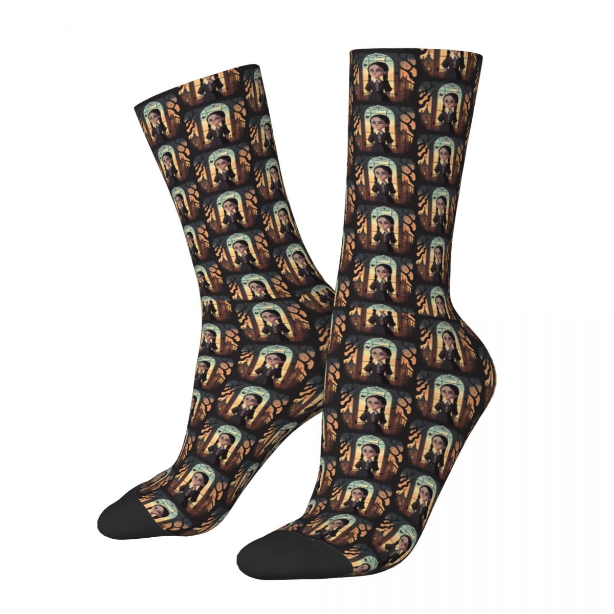 Funny Men's Socks Fan Art Vintage Wednesday TV Series Street Style Seamless Crew Sock Gift Pattern Printed