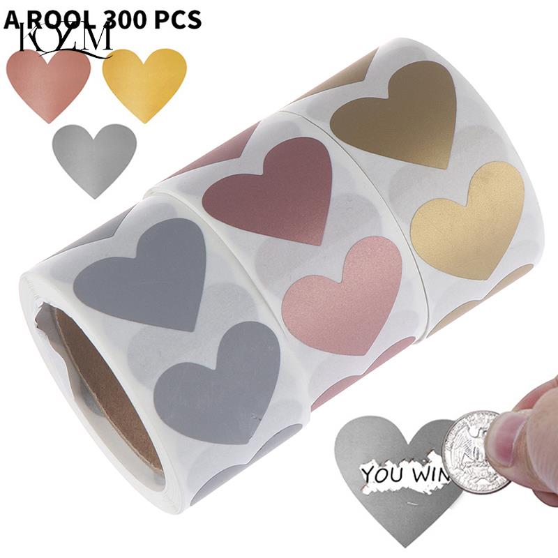 50/300Pcs roll Heart Shaped Coating Stickers Labels Sticker For Party Game Scratch Off Sticker For Secret Code