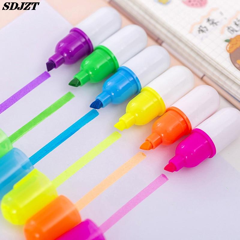 6 pcs/pack Creative Pill Shape Mini Colorful Candy Color Highlighters Promotional Markers Gift Stationery Color Pen