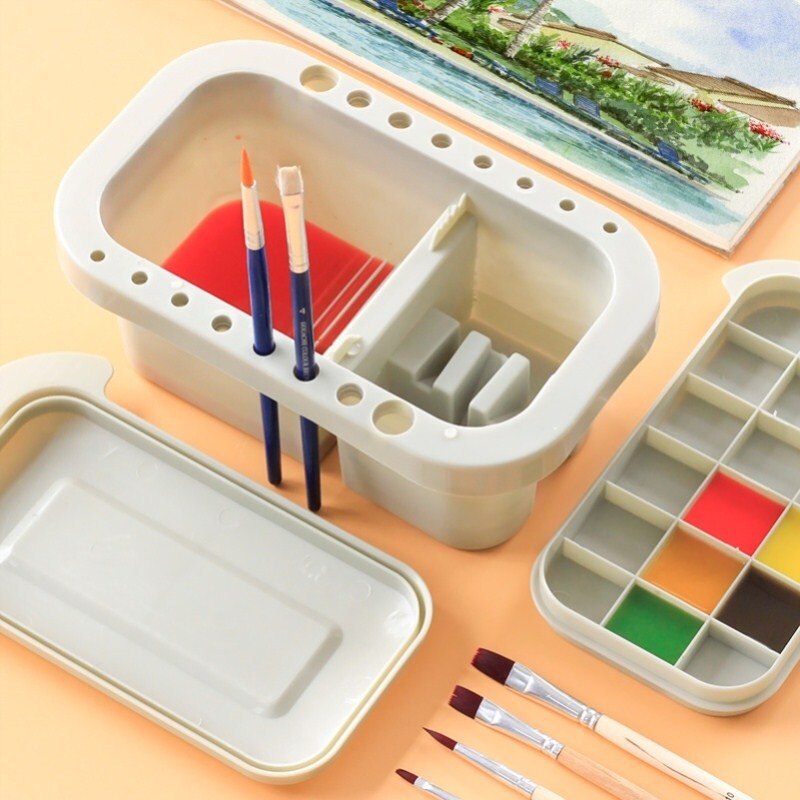 Cross-Border Three-Piece Set Of Fine Art Oil Painting Students Mostly Use The Pen Washing Bucket Three-In-One Pen Washer, With A