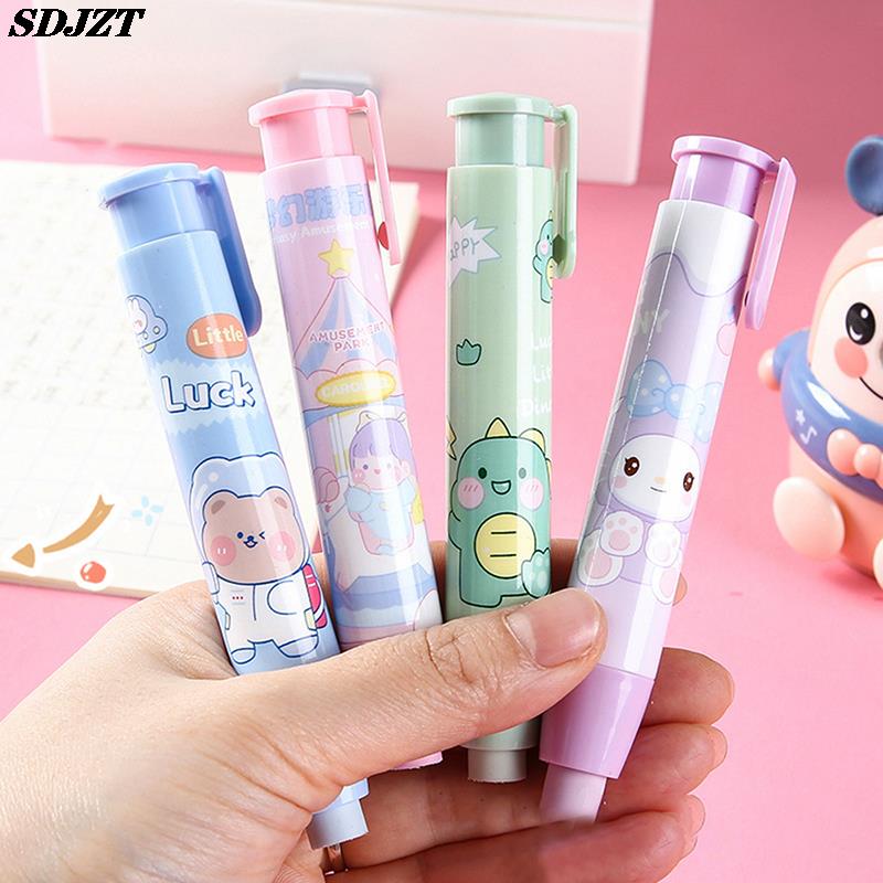 Kawaii Press Cartoon Pencil Eraser Pen Type Convenient and Replaceable Rubber Eraser School Student Supplies