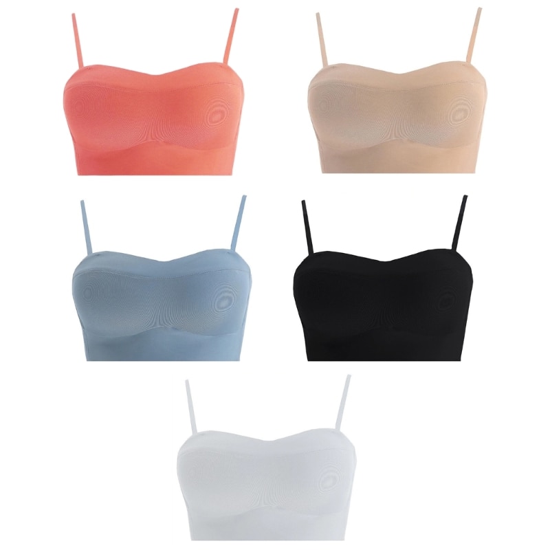 449B Women Convertible Strap Underwear Tube Top Gathered Thin Invisible Strapless Bandeau Bras Wirefree Invisible Bralette