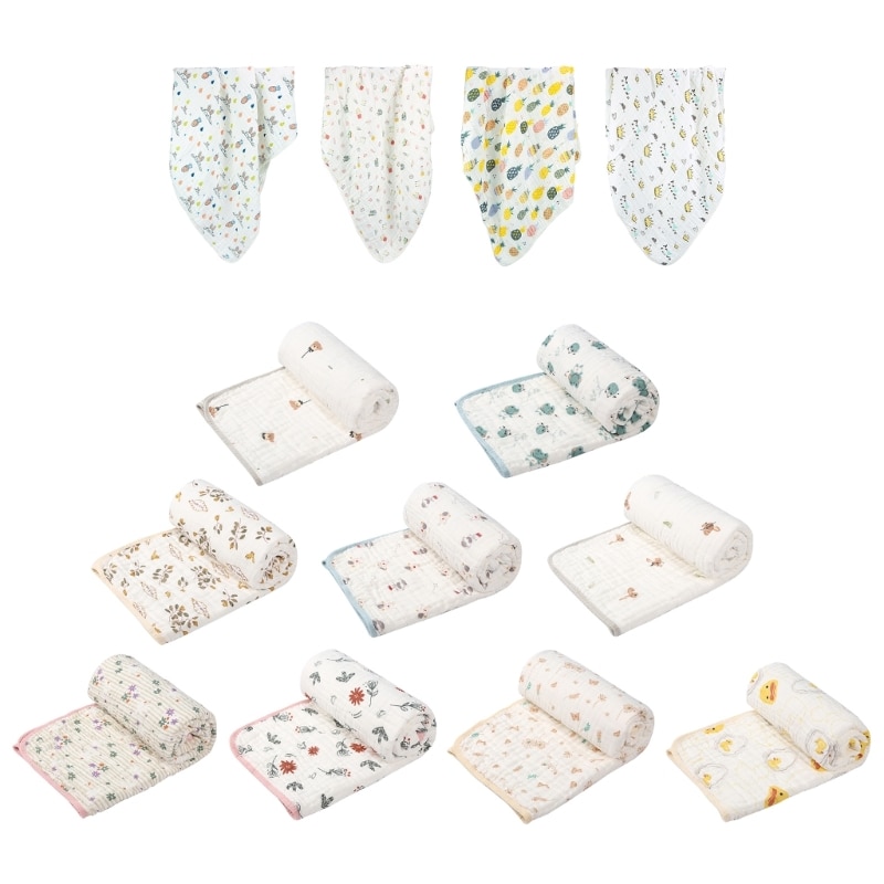 Portable Baby Muslin Bath Towel Soft Cotton Receiving Blanket 35x35-inch Upgraded 6 Layers Thick Cotton Baby Bath Towel