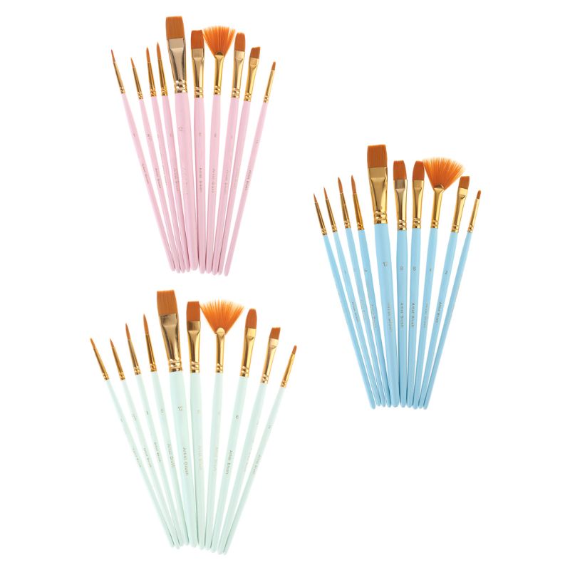 10Pcs Paint Brushes Set Nylon Hair Painting Brush Oil Acrylic Watercolor Pen Art Supplies