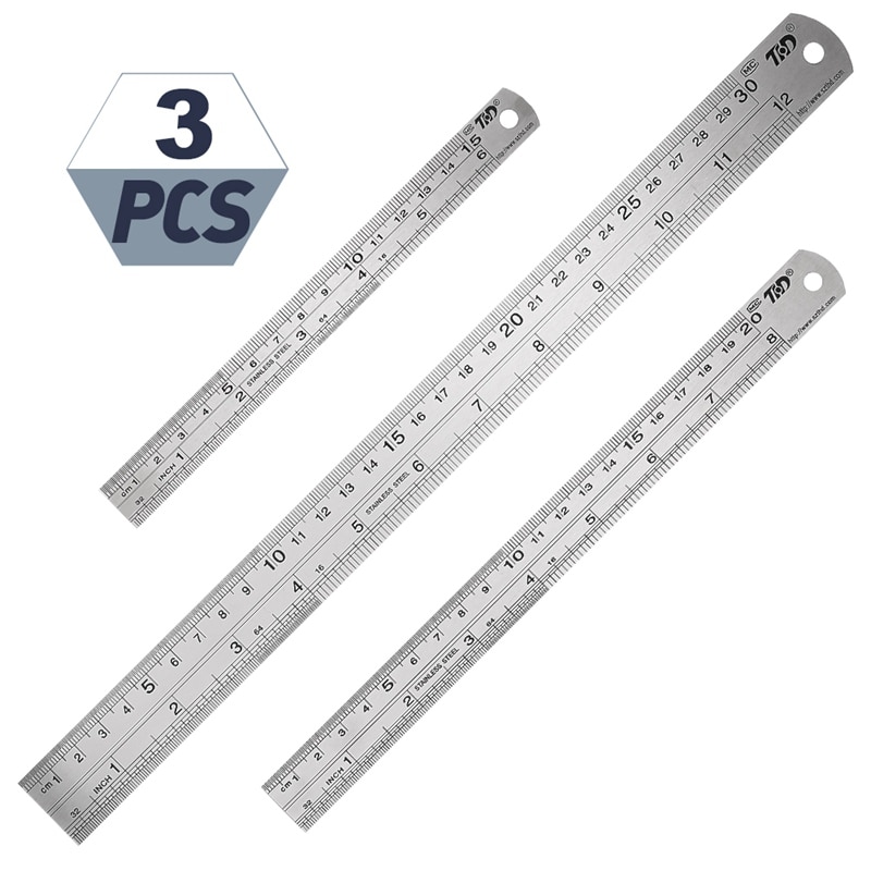 3pcs/set 15/20/30cm Stainless Steel Ruler Drawing Tool Metal Straight Ruler Metric Rule Precision Measuring Drafting Stationery