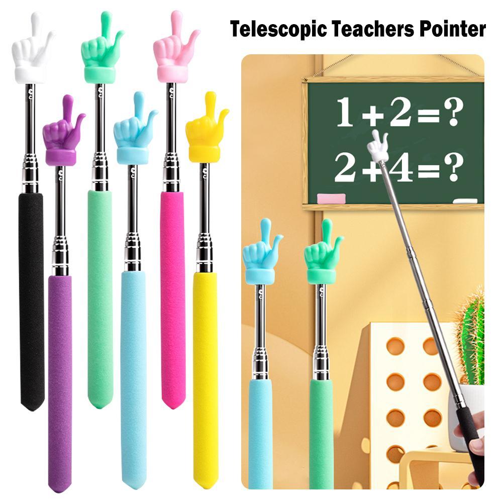 1pc Retractable Teacher Pointer Finger Design Stainless Steel Telescopic Rod Long Teaching Pointer Whiteboard Pointer For School