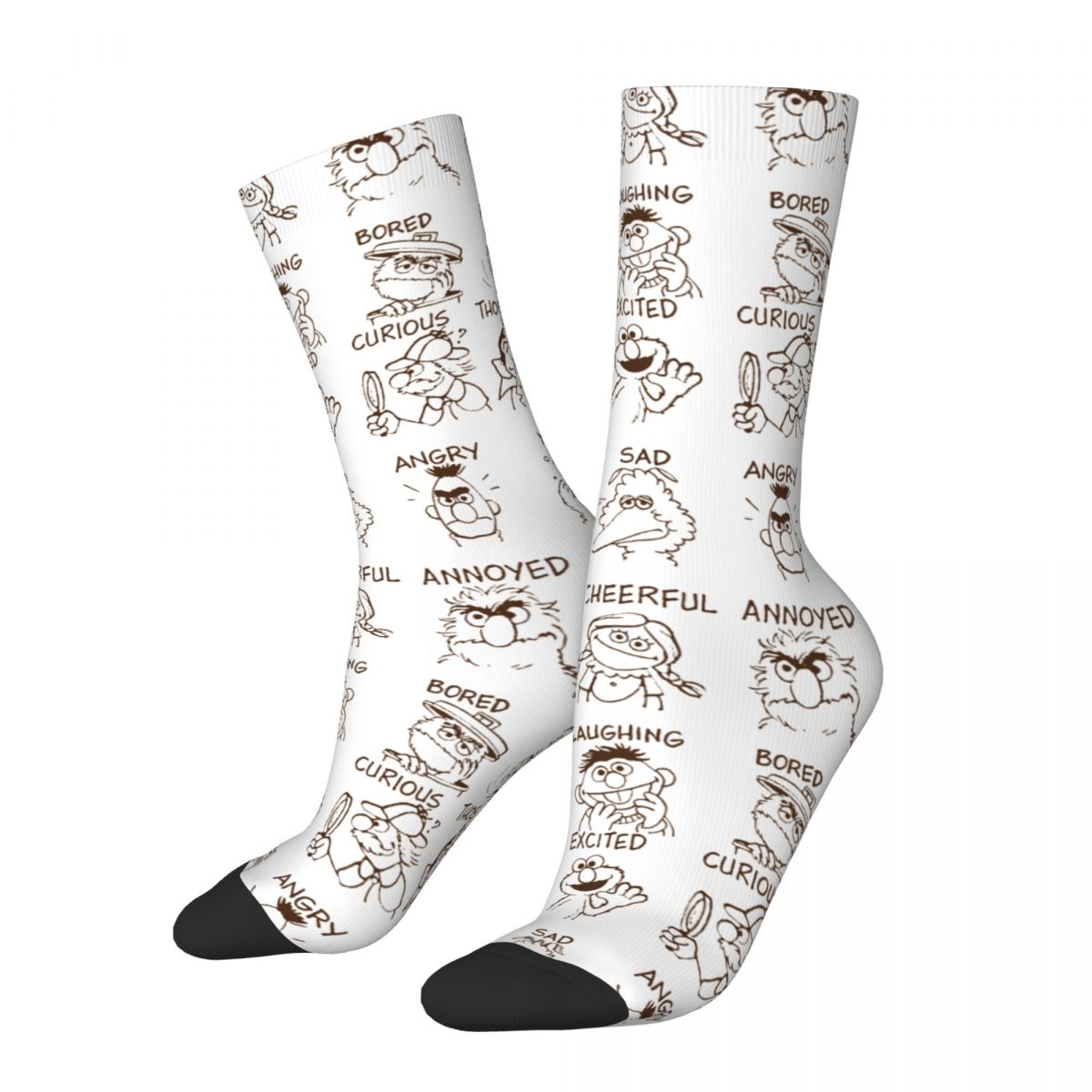 Casual Sesame Street Emotions & Feelings Basketball Socks Polyester Long Socks for Unisex Breathable