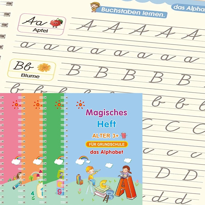 German Children's Books 13x19cm Deep Groove Magic Book Alphabet Learning Numbers Free Handwritten German Magic Practice Cop