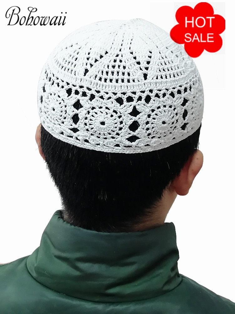 BOHOWAII Muslim Men Clothing Prayer Hats Kippah Kufi Comfortable Chapeau Musulman Homme Ramadan Islamic Prayer Cap Beanie