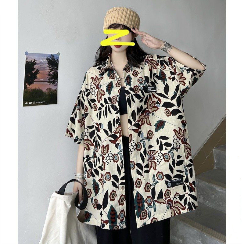 Half Sleeve Vintage Couples Summer Harajuku Oversize Shirts Casual Chemises Femme Women Tops Floral Print Streetwear Blouse