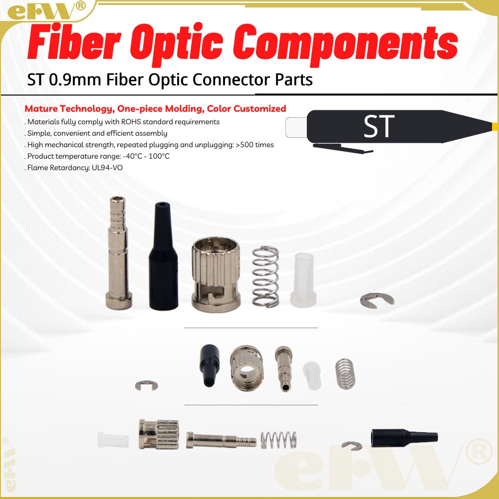 200pcs/Lot sale ST 0.9mm Black With End Handle Optical Fiber Jumper Parts Components 0.9 Closed Connector Zinc Alloy Material