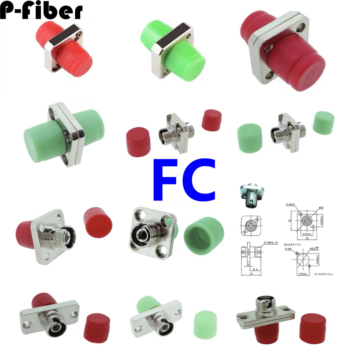 10pcs FC adapter optical fiber plug connection FC/APC flange coupler welded SM MM square rectangle free shipping FTTHELINK
