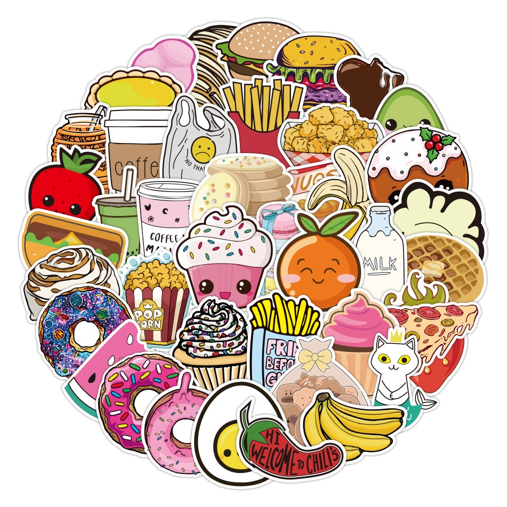 50/100PCS Cartoon Food Graffiti Stickers Skateboard Fridge Guitar Motorcycle Luggage DIY Classic Toy Sticker Decal for Kid