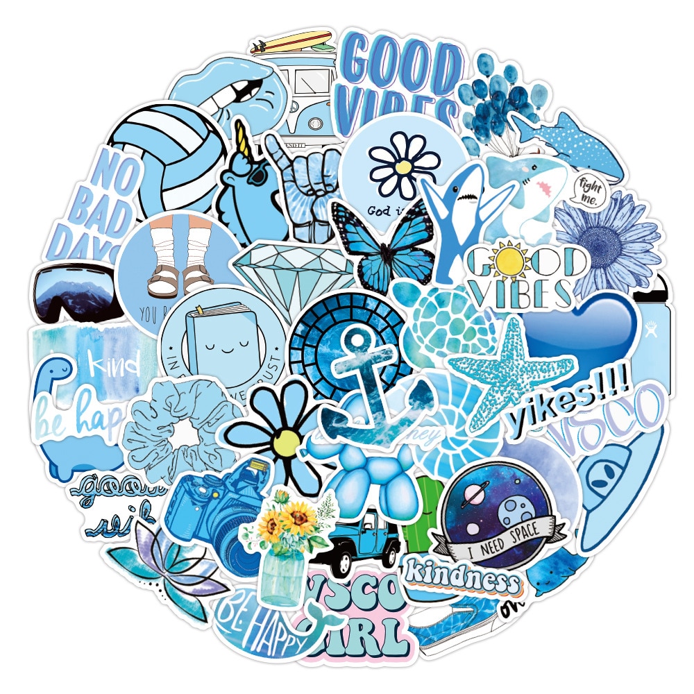 50Pcs Cartoon Blue Style Girl Stickers For Laptop Moto Skateboard Luggage Refrigerator Notebook Laptop Toy Sticker