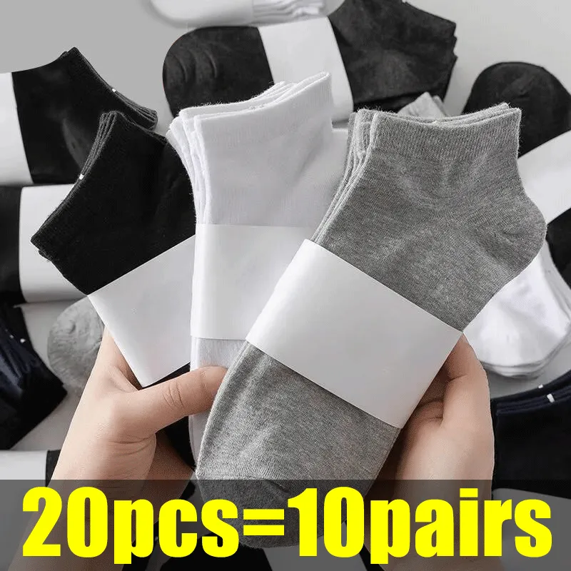 10Pairs/Lot Low Cut Men Socks Solid Color Black White Gray Breathable Non-slip Cotton Sports Socks Male Short Socks Women Men