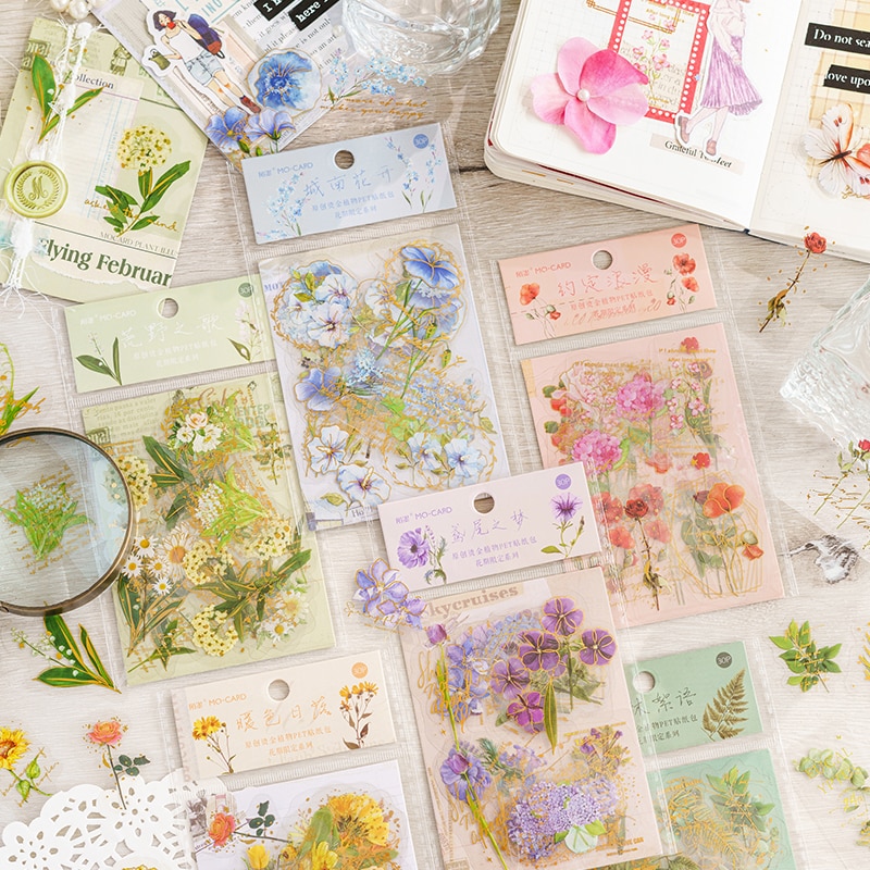 Card Lover 30 Pcs [Flower Limited Series] Vintage Journal Stickers Waterproof Paper Sticker Paper Scrapbooking Material Kit