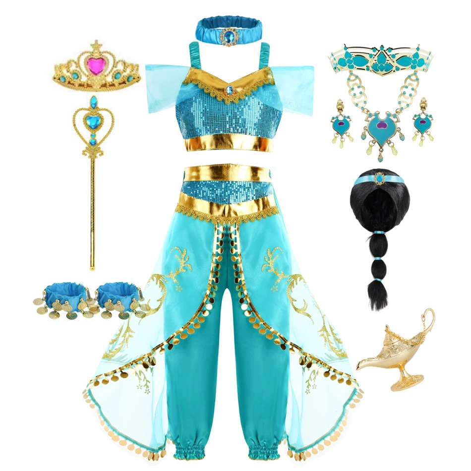 Girls Princess Dress Jasmine Costume Arabian Fancy Dress Princess Dress Kids Birthday Party Christmas Children Cosplay