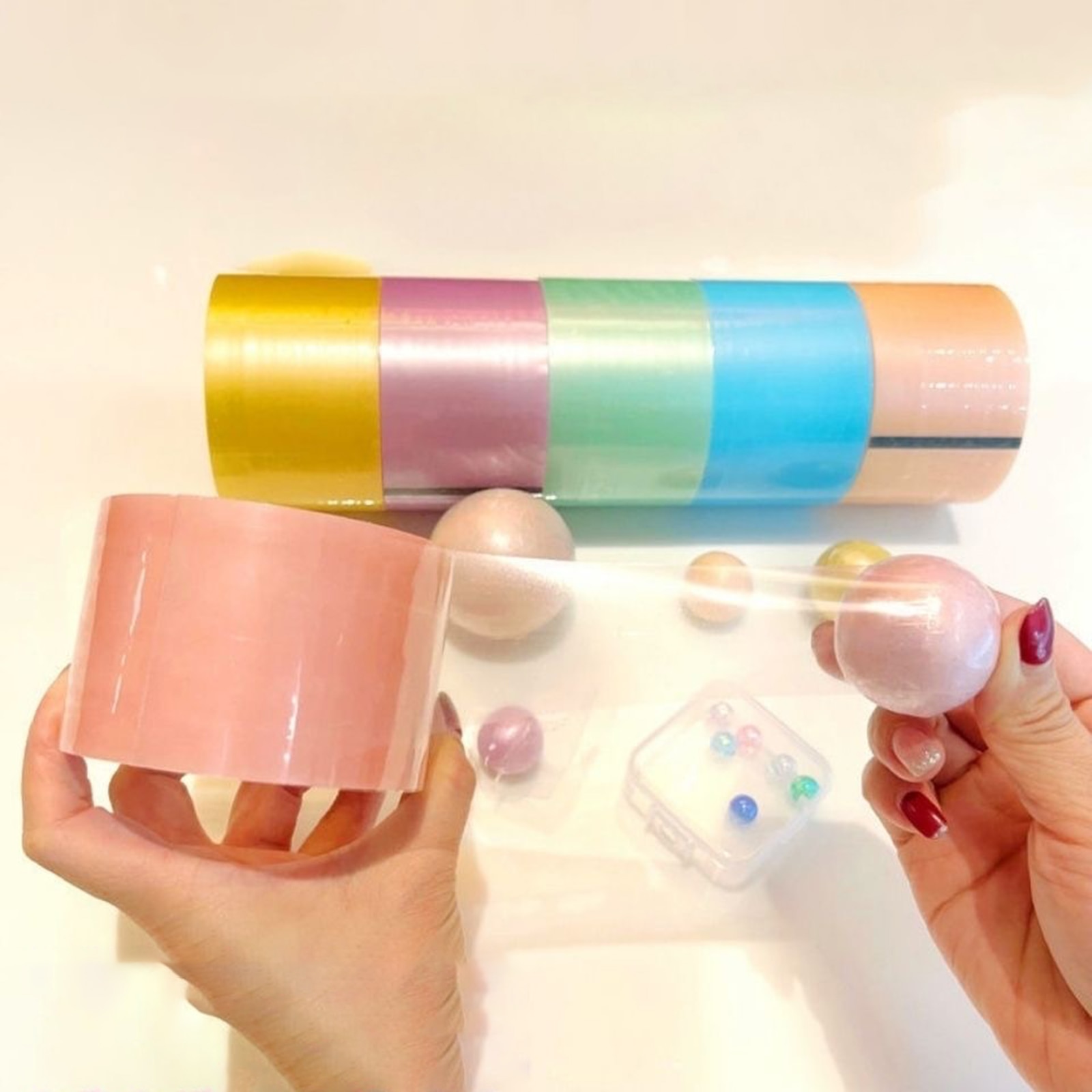 6 Rolls Adhesive Tapes Sticky Ball Tape Colorful Stress Relaxing Sticky Ball for Relaxing Toy Rolling Craft Gifts 1.2cm-10cm