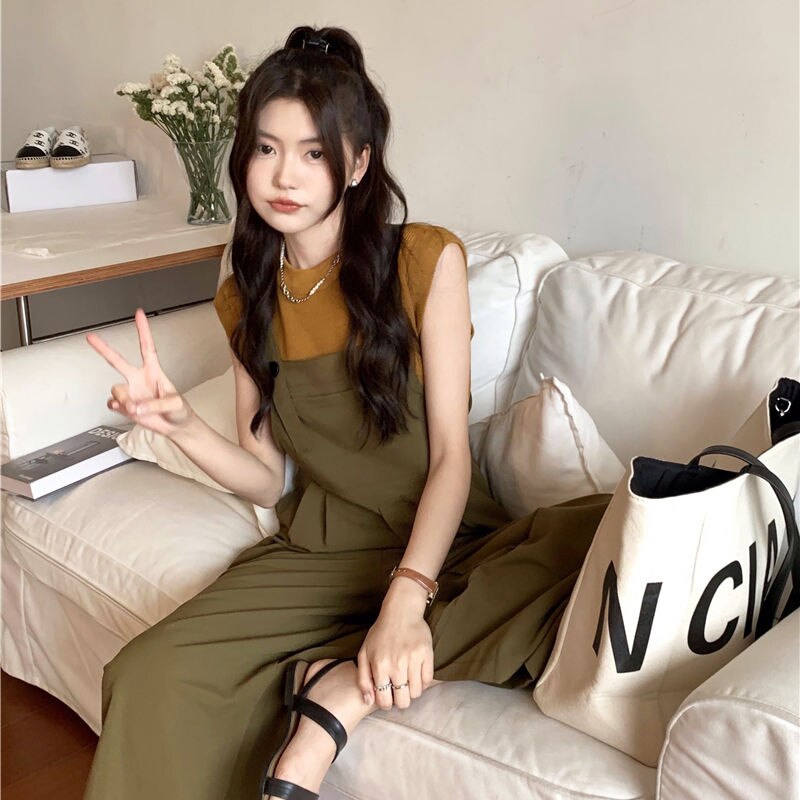 2023 Summer Women Korean Fashion 2 Piece Sets Slim Knitted Vest Female High Waist Wide-leg Trousers Ladies Casual Suits E34