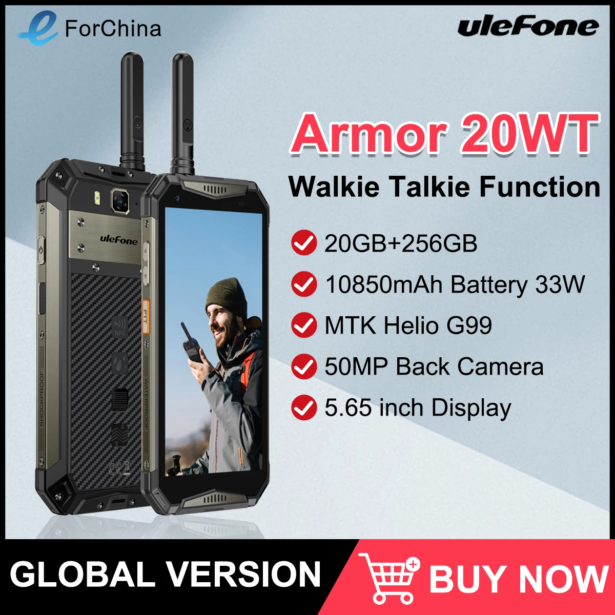Ulefone Armor 20WT Rugged Waterproof Mobile Phone Walkie Talkie Android 20GB+256GB Global Version Smartphone 10850mAh 50MP NFC