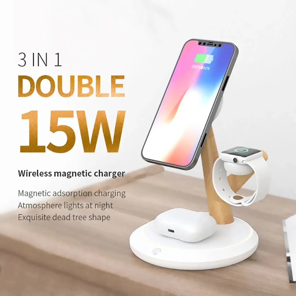 Magnetic Wireless Charger 4 in 1 Stand for iPhone 13 12 Pro Max Wireless Charging Station for Apple Watch 7 6/Airpods 3