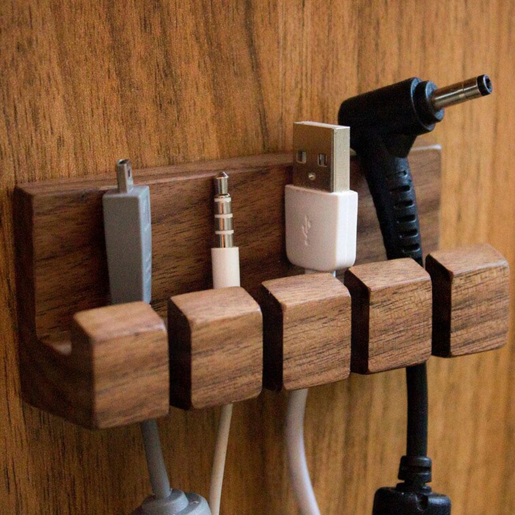 Wood Cable Organizer USB Cable Winder Desktop Tidy Management Clips Cable Holder for Mouse Headphone Wire Organizer P4P8
