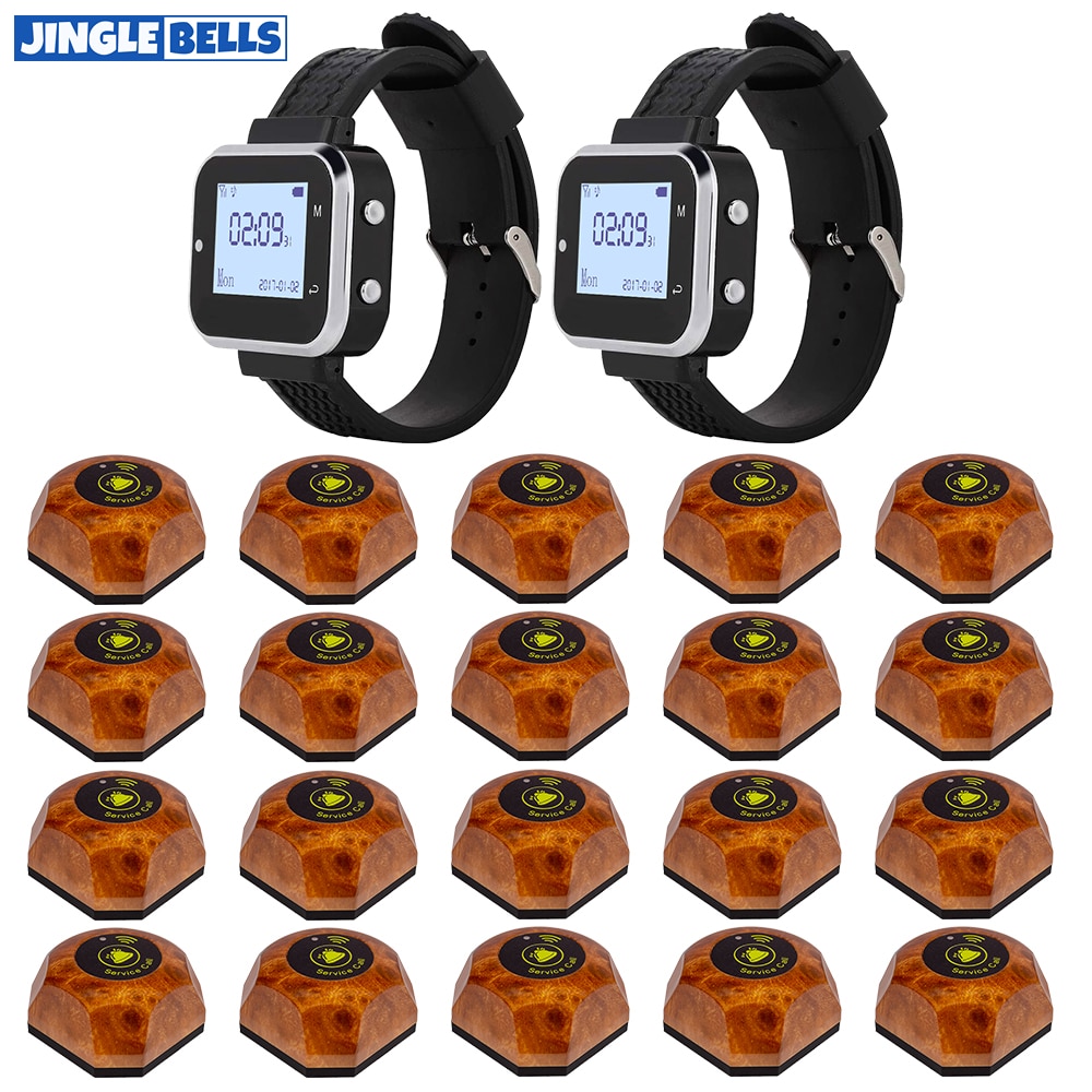 JIngle Bells 20 Buttons 2 Watch Pager Receiver Wireless Restaurant Pager Bar Restaurant Hotel Hospital Cafe Call Service Bell