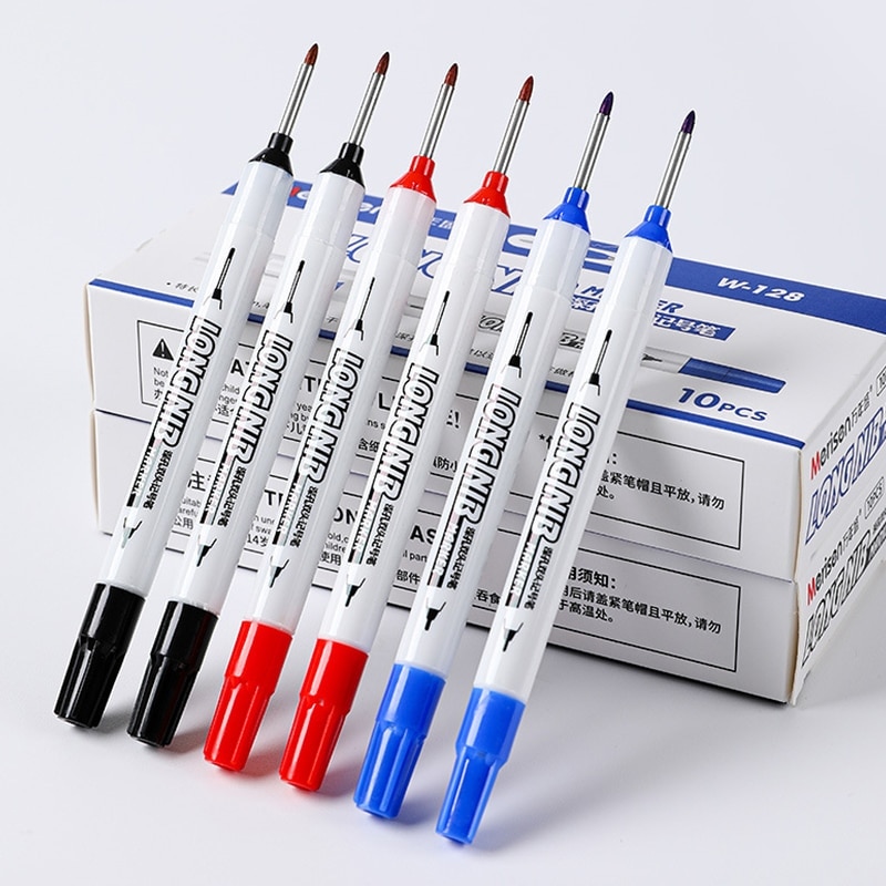 1Pc Double-Pointed Nib Long Head Marker Pen Metal Woodworking Decoration Multi-purpose Deep Hole 20mm Red/Black/Blue Ink