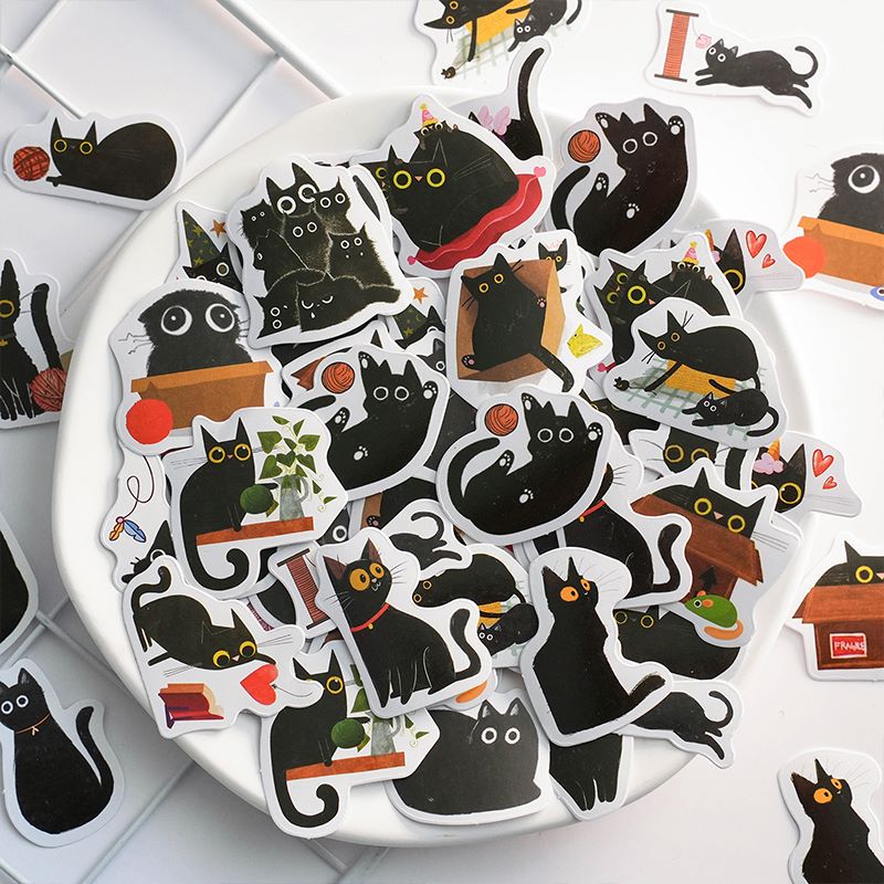MOHAMM 46pcs Box Sticker Black Cat Animal Account DIY Material Decoration Seal Decal
