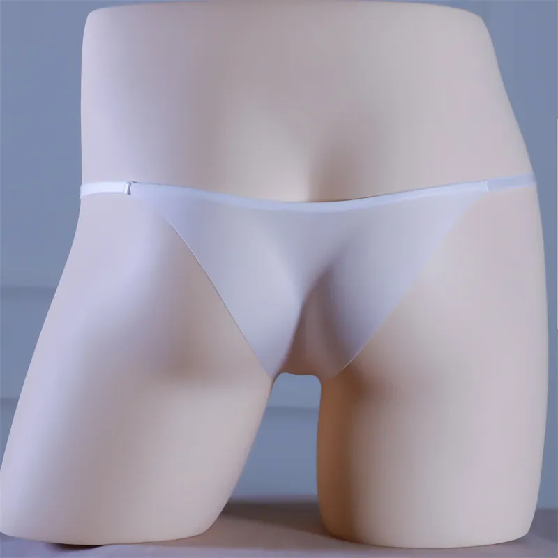 Men's Ice Silk Panties Sexy Perspective Ultrathin Slim Strap Seamless One Piece Traceless Half Wrapped Hip Ultra Low Waist 