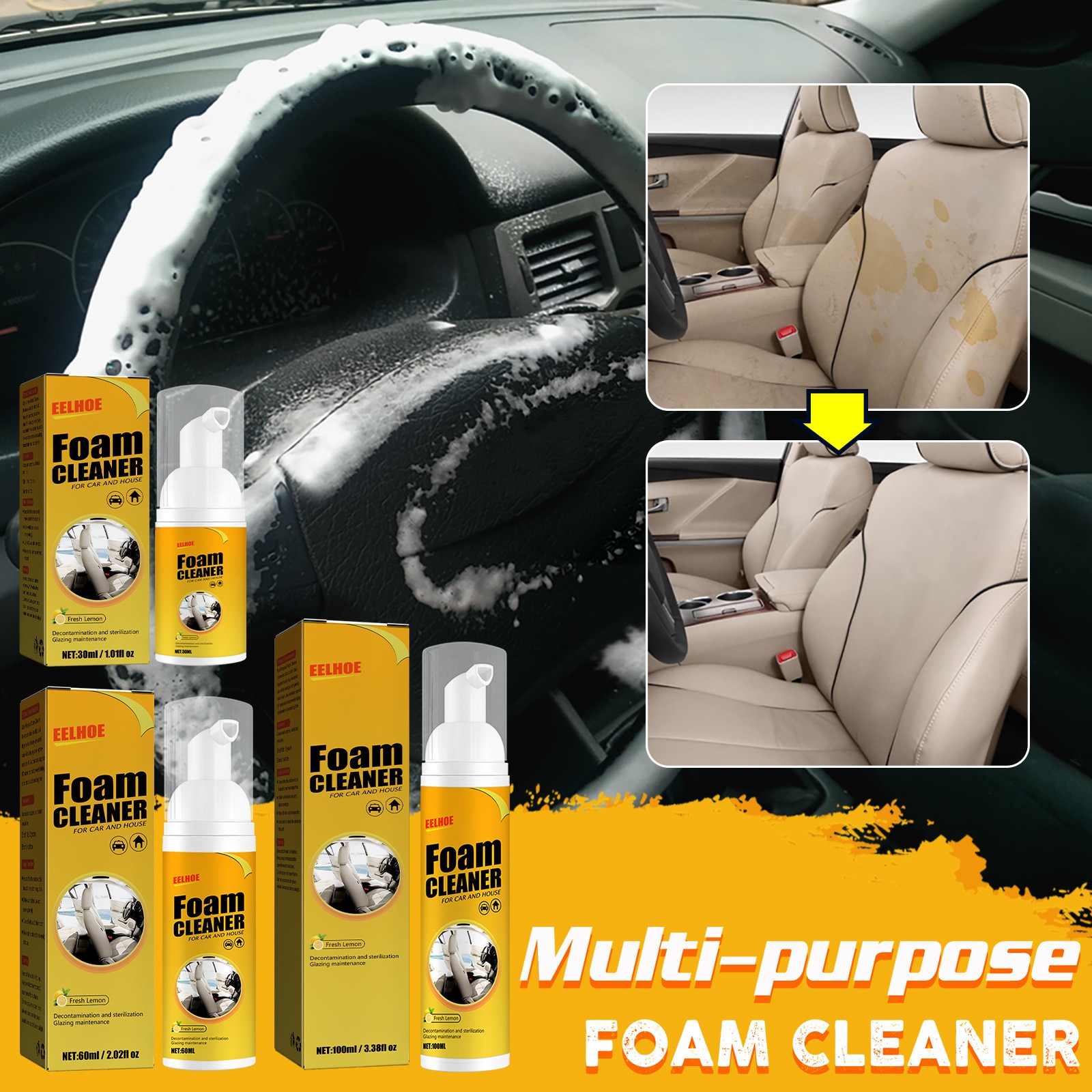 Multi functional foam cleaner for automobiles Strong decontamination Ceiling seat Interior cleaner for automobiles