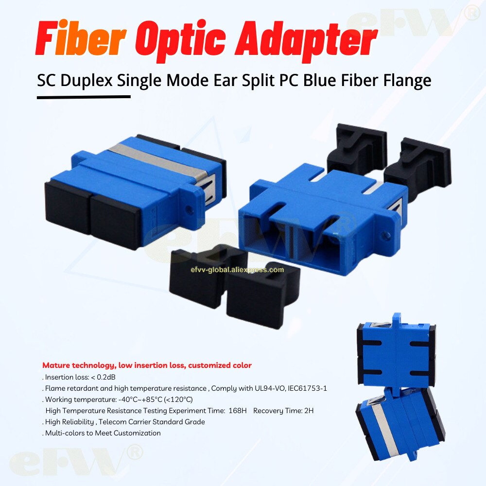 10pcs Sc Duplex Single Mode Ear Split Pc Blue Fiber Flange Adapter Coupler Electrical Grade