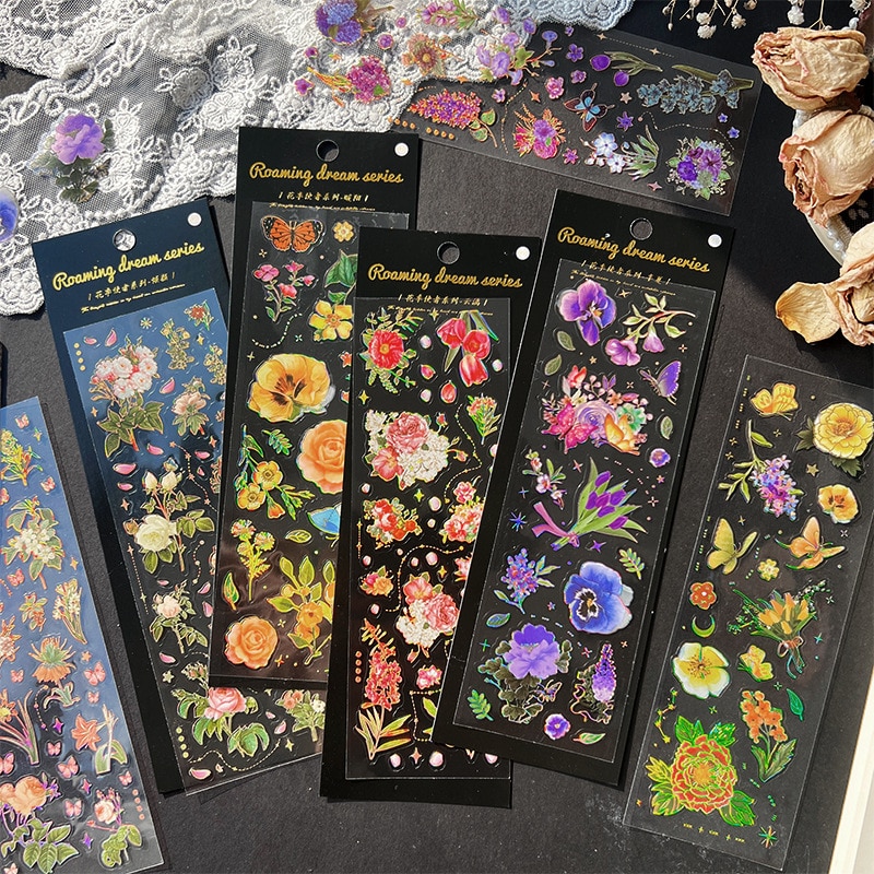 Card Lover 3 Pcs [Floral Series] Vintage Plant Journal Stickers Waterproof Paper Sticker Paper Scrapbooking Material Kit