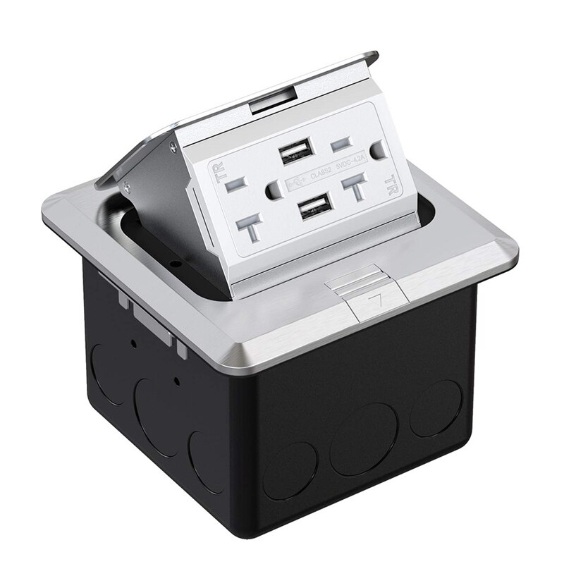 -Up Floor Outlet Covers Box With 20 Amp Stainless Steel GFCI Tamper/Weather Resistant Receptacle Outlet 110V US Plug