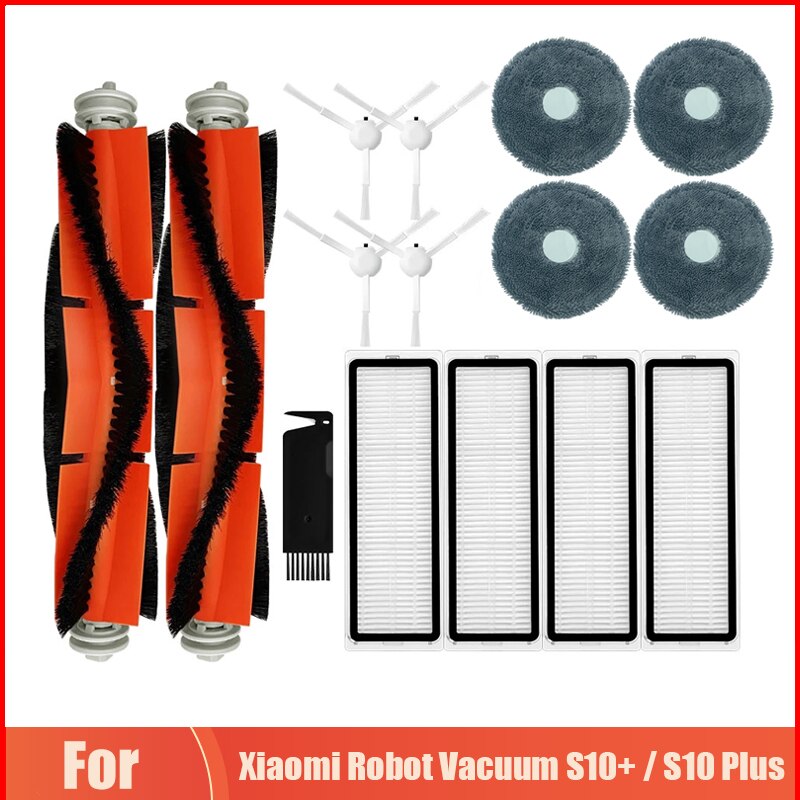 For Xiaomi Robot Vacuum S10+ / S10 Plus Robot Vacuum Cleaner Roller Brush Side Brush Hepa Filter Mop Rag Cloth Spare Parts