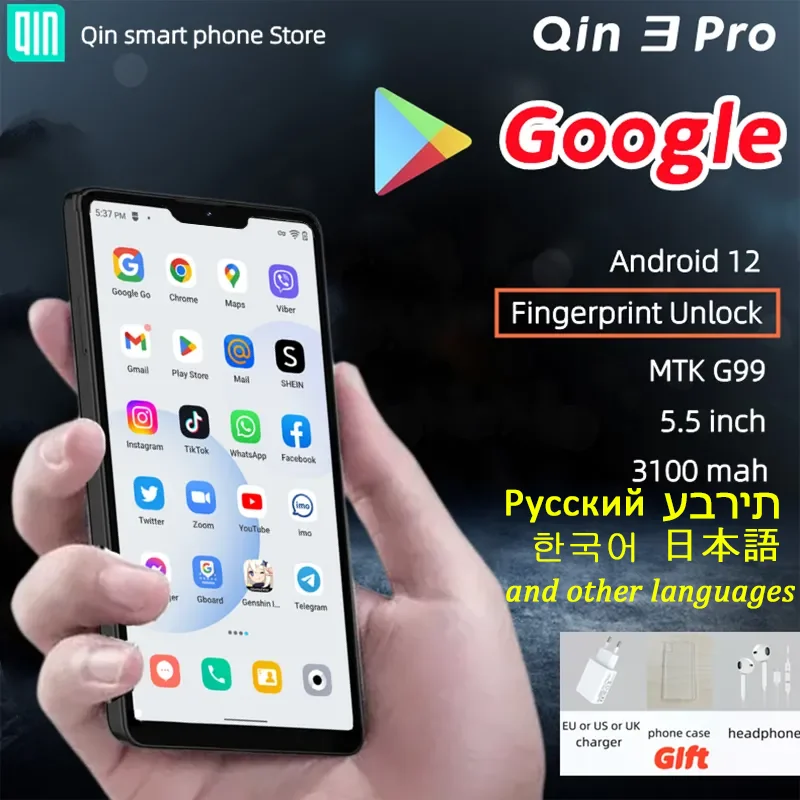 Google Version Qin 3 Pro QinPhone Touch Screen Fingerprint Unlock MTK Helio G99 Android 12 3100mAh 720*1496P 8MP Smart Phone