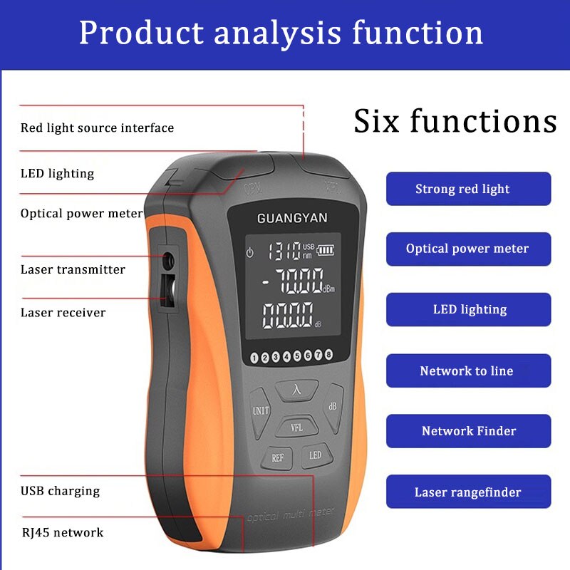 Multifunction Optical Power Meter One Machine Visual Fault Locator Network Cable Test Optical Fiber Tester 15KM 30MW VFL OPM