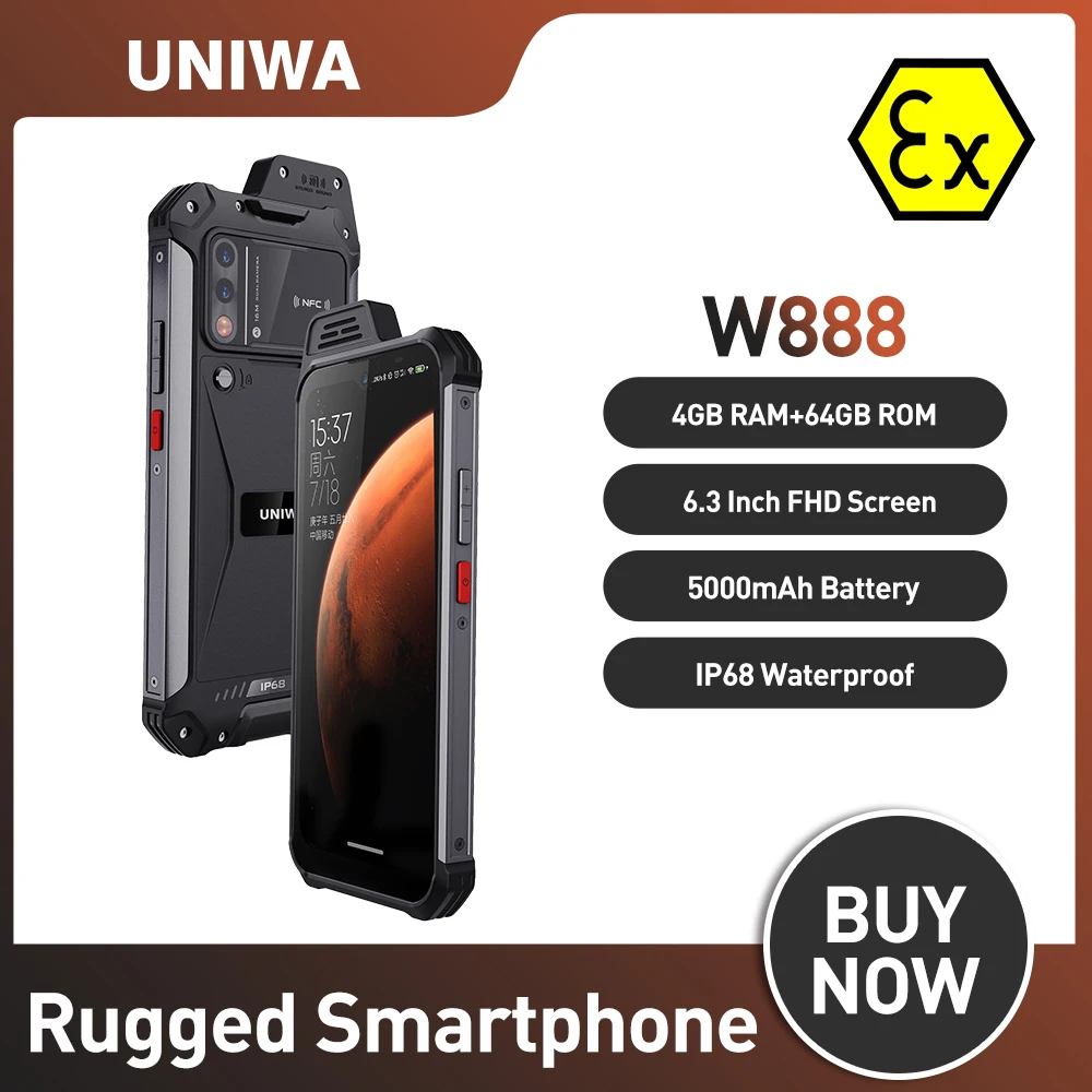 UNIWA W888 Explosion Rugged Smartphone Andriod 11 6.3" HD+/FHD 4GB+64GB 5000mAh IP68 Walkie Talkie PTT NFC Global Version A