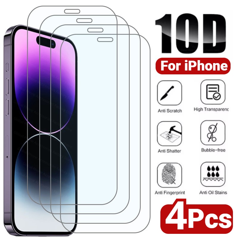 4Pcs Tempered Glass for IPhone 14 13 12 11 Pro Max Screen Protector for IPhone 12Mini 13Mini 7 8 14 Plus SE X XS XR 14Pro Glass