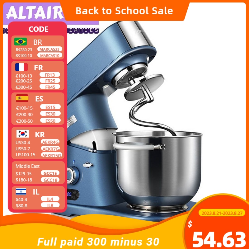 ALTAIRIBN Tilt-Head Electric Stand Mixer Professional Grade Chef Machine 7L 800W 304 Stainless Steel/1300-1600RMP With 6 Speeds