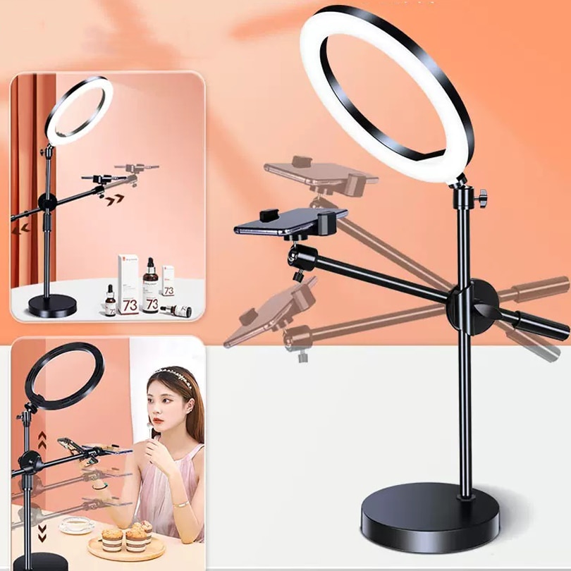 26CM 16CM Ring Light Table Tabletop Shooting Overhead Tripod With Phone Holder Boom Arm For Live Youtube Streaming Video