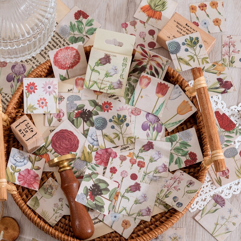 Card Lover 46 Pcs Plant Series Vintage Journal Stickers Scrapbooking Art Paper Sticker Journaling Material Scrapbook Paper