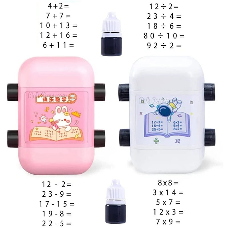 2 In 1 Multiplication Division Teaching Stamps Double-Head Digital Roller Number Question Stamp Math Practice Teaching Accessory