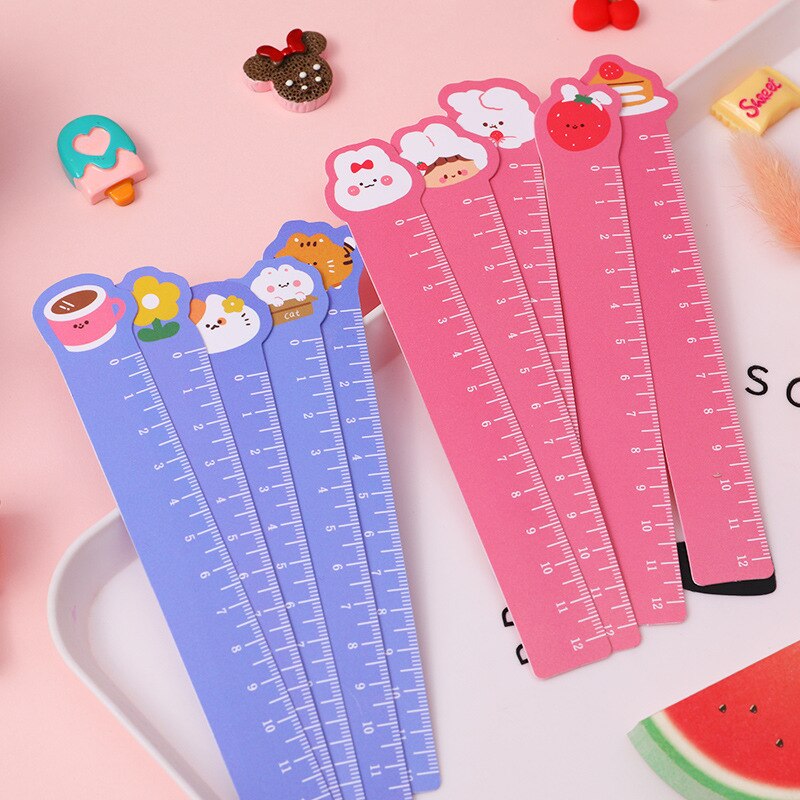 5Pcs Cartoon Cute Straight Ruler Bookmarks Painting Scale Ruler Bendable Learn Kawaii Stationery Office School Supplies